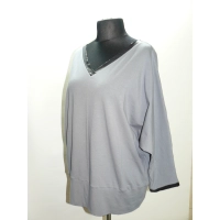 Bluzka kimono z dekoltem odszytym wężową skórką - szara